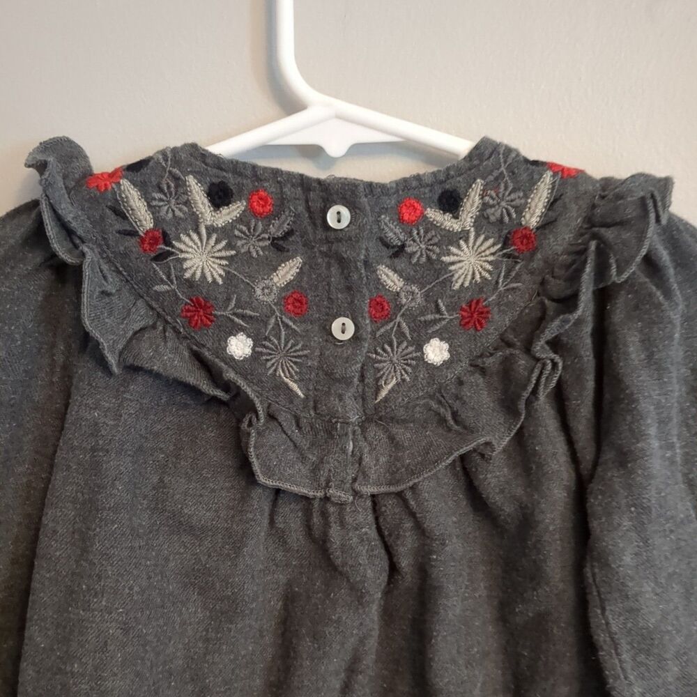 Zara Gray Gray Floral Embroidered Long Sleeve Top - Baby Girls 12/18 Months - Picture 6 of 7
